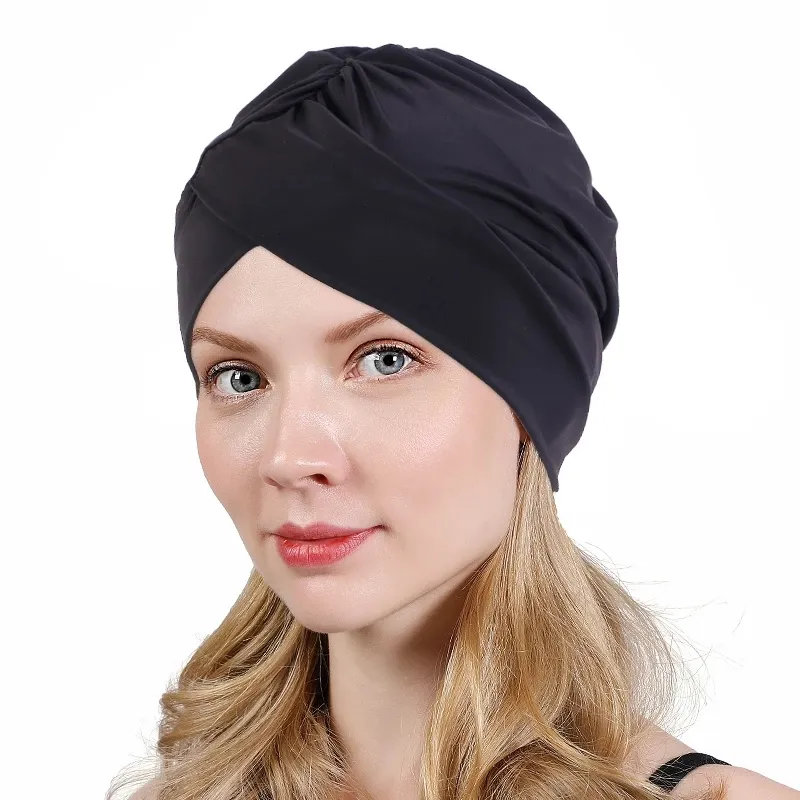 女性向けの新しいツイストスタイルターバン高品質の水泳キャップイスラム教徒の内なる帽子アンダーカーヘッドバンドソフトケモキャップスイムヘッドカバー