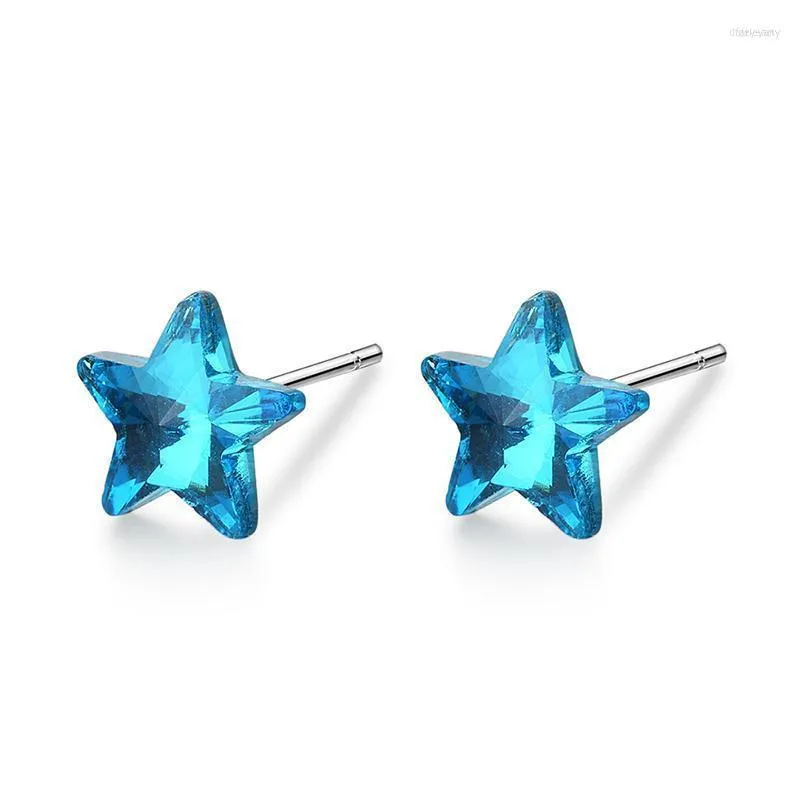 Stud Silver Color 2 Style Multicolor Blue Pentagram oorbellen voor vrouwen Little Fresh Cute Mini Star Rhinestonestud Dale22 Farl22