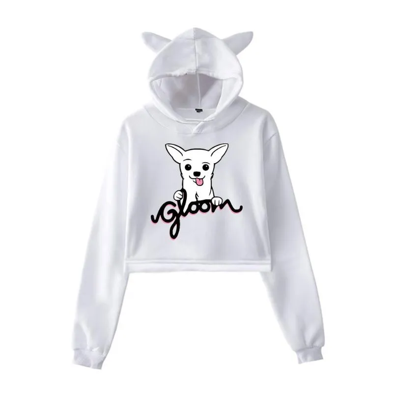 Hoodies للنساء بلوزات الكآبة الشعار Pullover Hoodie Merch for Girls Cat Ear Crop Top Youth