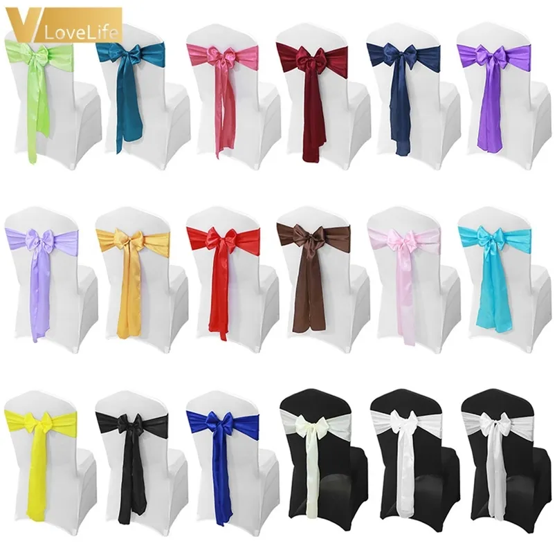 25Pcs/Lot Satin Chair Sash Bow 6" x 108" For Banquet Wedding Party Ties Butterfly Craft Cover Decoration 220514