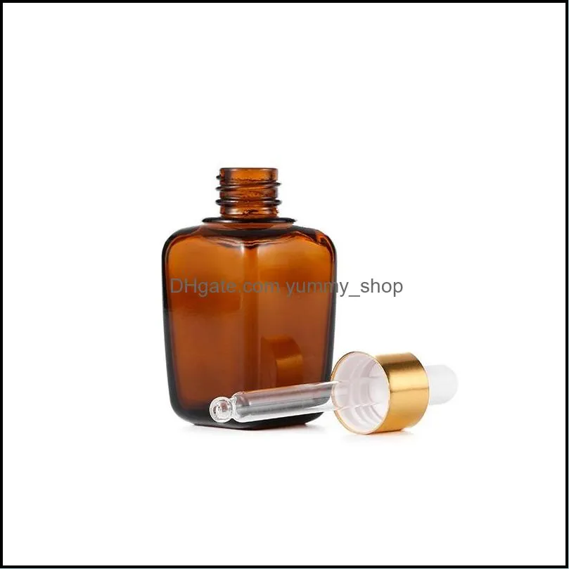 Amber Glass Essential Oil Bottle e Liquid Square Dropper Bottles 10ml 20ml 30ml Multiple Type Caps