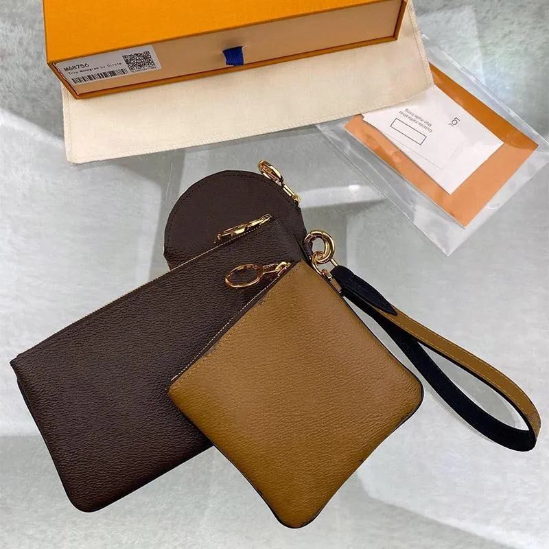 Kleine Damen-Geldbörse aus Leder, Mini-Geldbörse mit Reißverschluss, 3 Stück, Marke Trio Pouch Clutch Bags 0018