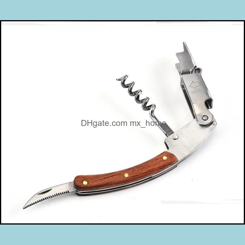 non-slip wood handle corkscrew knife pull tap double hinged beer red wine opener stainless steel bottle opener bar tool gift sn3491