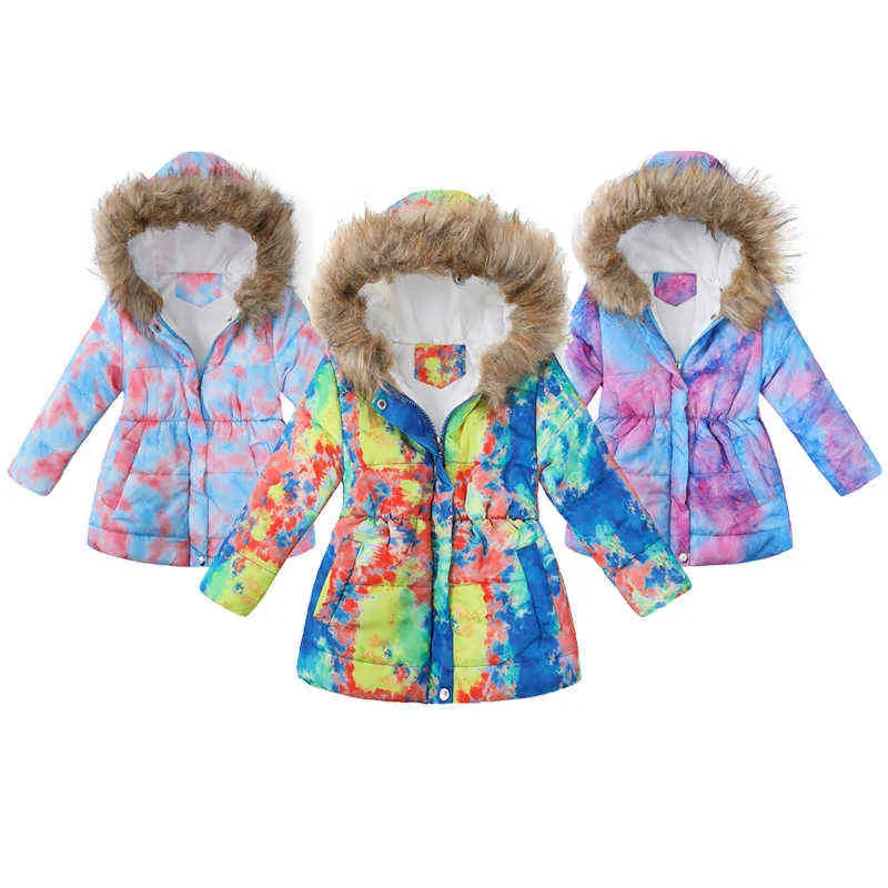 4-12 ano Autumn Winter Girls Jacket Keep Collar Fur Outerwear