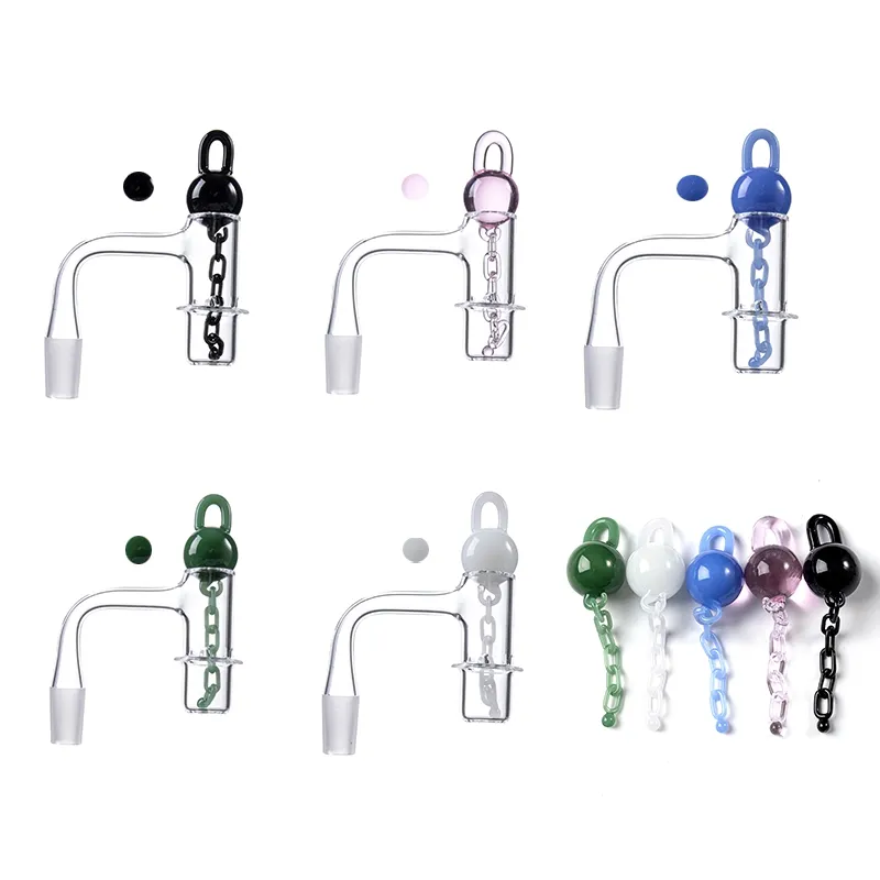 10 mm 14 mm mannelijke volle las afgeschuinde rand Quartz banger rookaccessoires voor bongs met unieke glazen marmeren ketens cap fwqb10