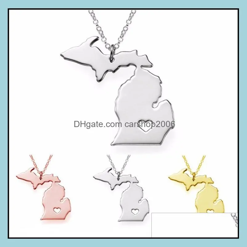 Fine Alloy American Map Necklace Michigan Pendant Necklaces For Mom Girlfriend Gold Jewelry