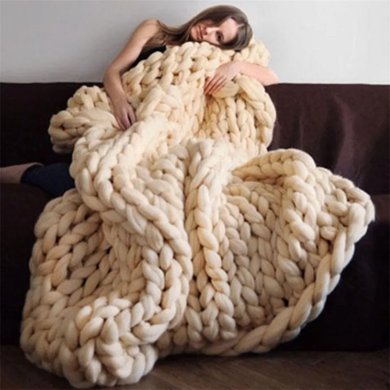 KSTAR FADAY HAND Y Вязаная одеяло толстая пряжа Woollike Polyester Оболочные вязаные одеяла зима мягкая теплое капля 220523