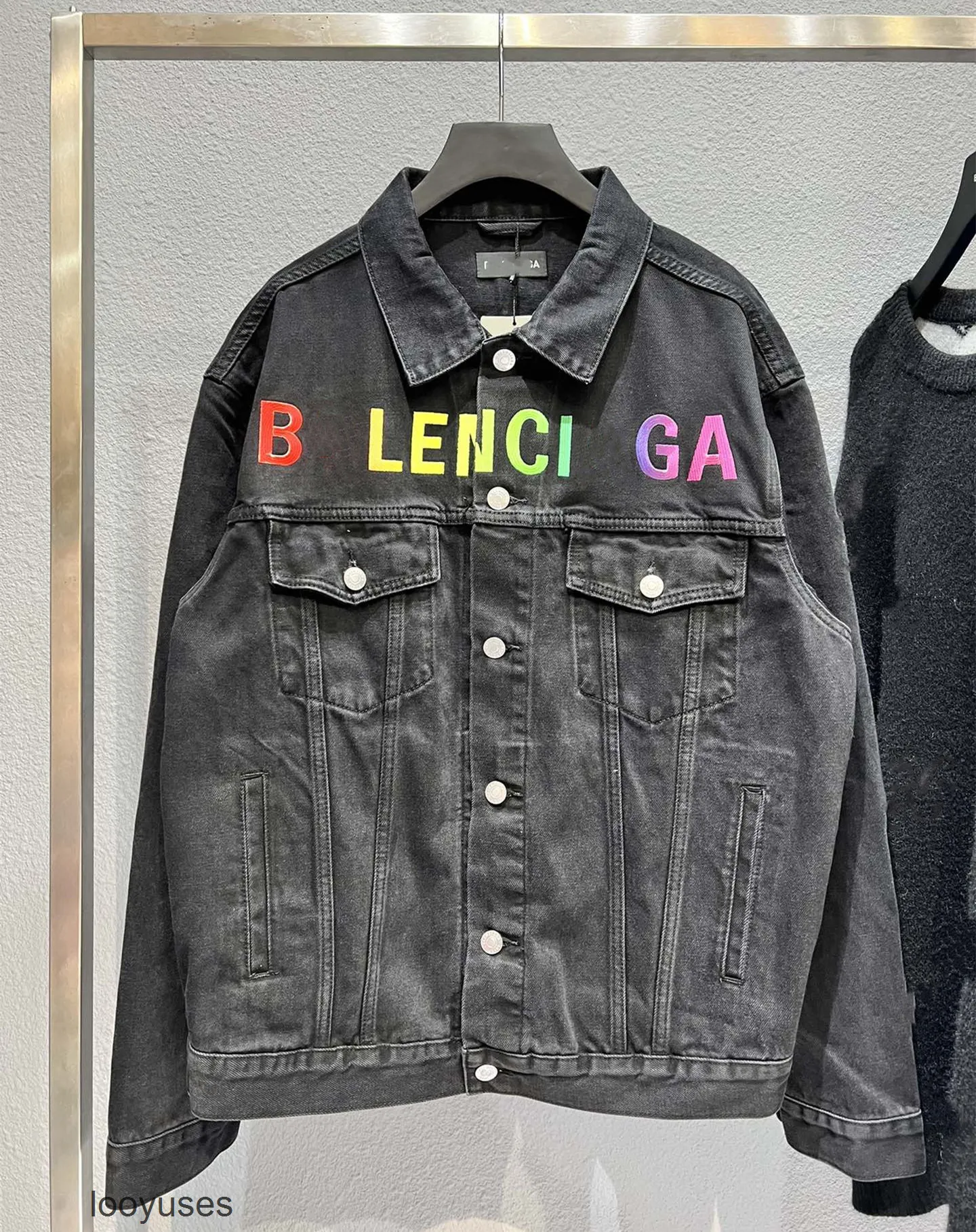 Jacket Balenciga Denim High Version 22ss B Fashion Embroidery Rainbow ...