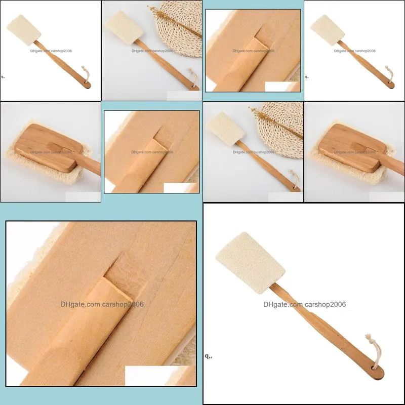 Natural Loofah Brush Bath Shower Exfoliating Body Scrubber with Long Wooden Handle Spa Massager RRA13014