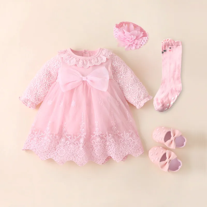 open lace back dress Newborn Baby Girl Dresses Clothes For 0-3 Month Set Party Birthday Dre –  mqtime main image 1