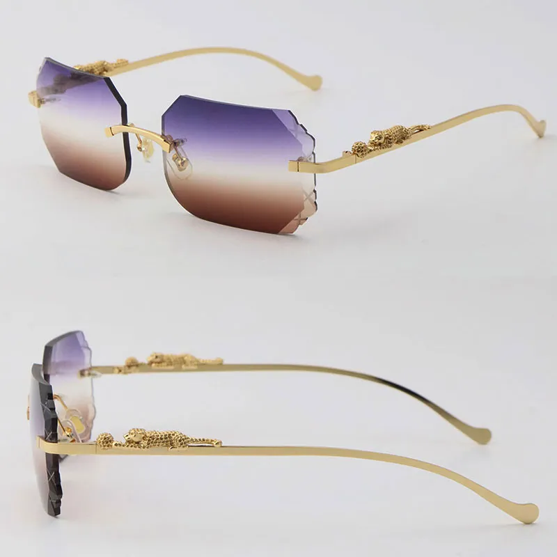 Großhandel Metall-Leopard-Serie, diamantgeschliffene Linse, randlose Sonnenbrille, dekorative Brille, 18 Karat Gold, braun, große quadratische Sonnenbrille, Mann-Frau-Rahmen, Adumbral-Gläser, neu