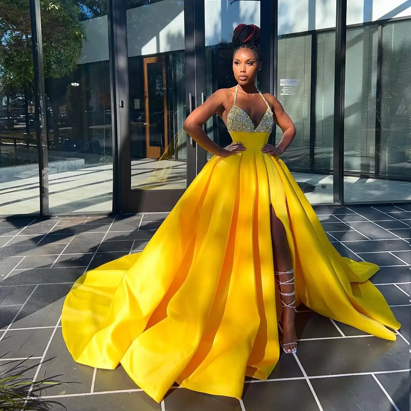 Buy Yellow Princess Prom Dress Slit Neckline Graduation Long Dress Banquet  Dress Lace Ball Gown Formal Party Dress Elegant Quinceanera Dress Online in  India - Etsy