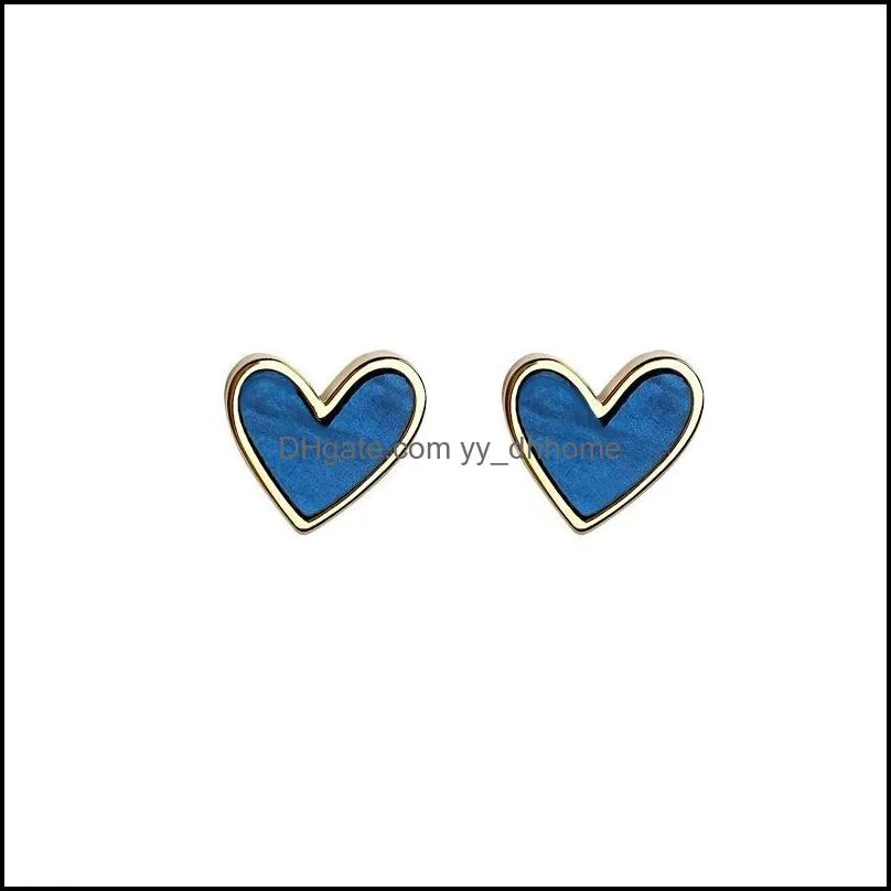 Small Blue Heart Stud Earrings Geometric Alloy Ear Accessories For Women Girls Fashion Party Jewelry Gift Brincos