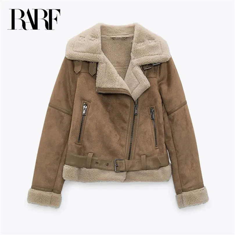 Winter Womens Warm Padded Suede Artificial leather Lamb Jacket Short motorcycle jacket synthetic sheepskin leather jacket 220725