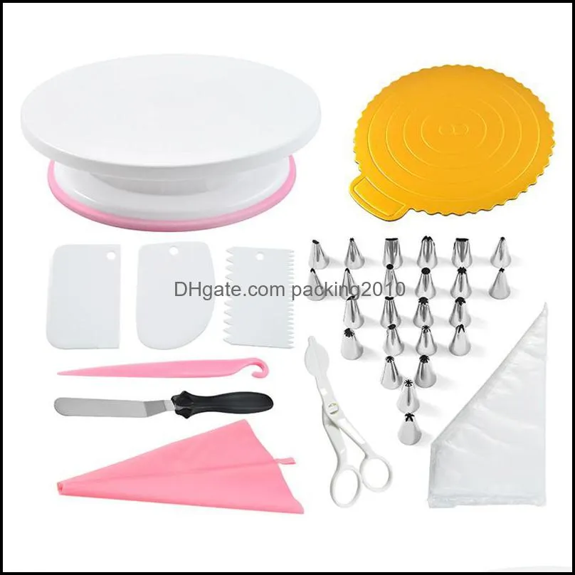 cake turntable set decorating baking 35 pieces mould tool pastry bag piping nozzle bakeware accessories 2021 & tools