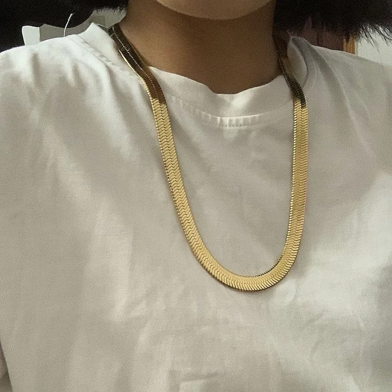 Kedjor 10mm Snake Chain for Women Men Gold Color Flat HerringBone Choker Halsband Hip Hop Fashion Jewelry Giftchains343w