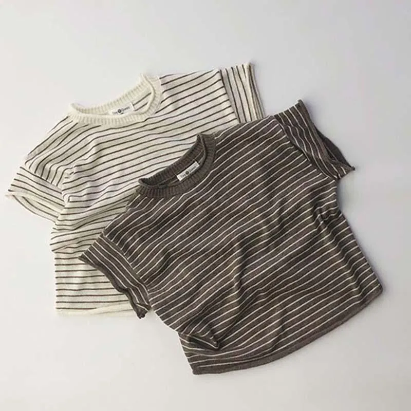 T-shirts zomer Koreaanse stijl unisex kinderen losse gestreepte korte mouwen tops peuters kinderen casual teste-shirts