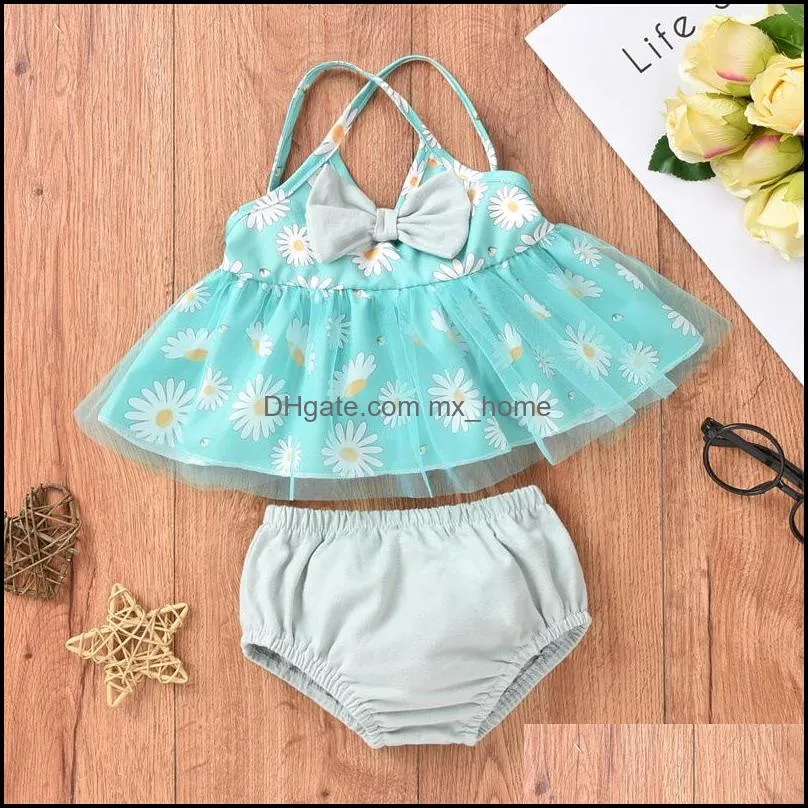 kids clothing sets girls outfits infant daisy print mesh sling tops shorts 2pcs/set summer fashion boutique baby clothes z6379