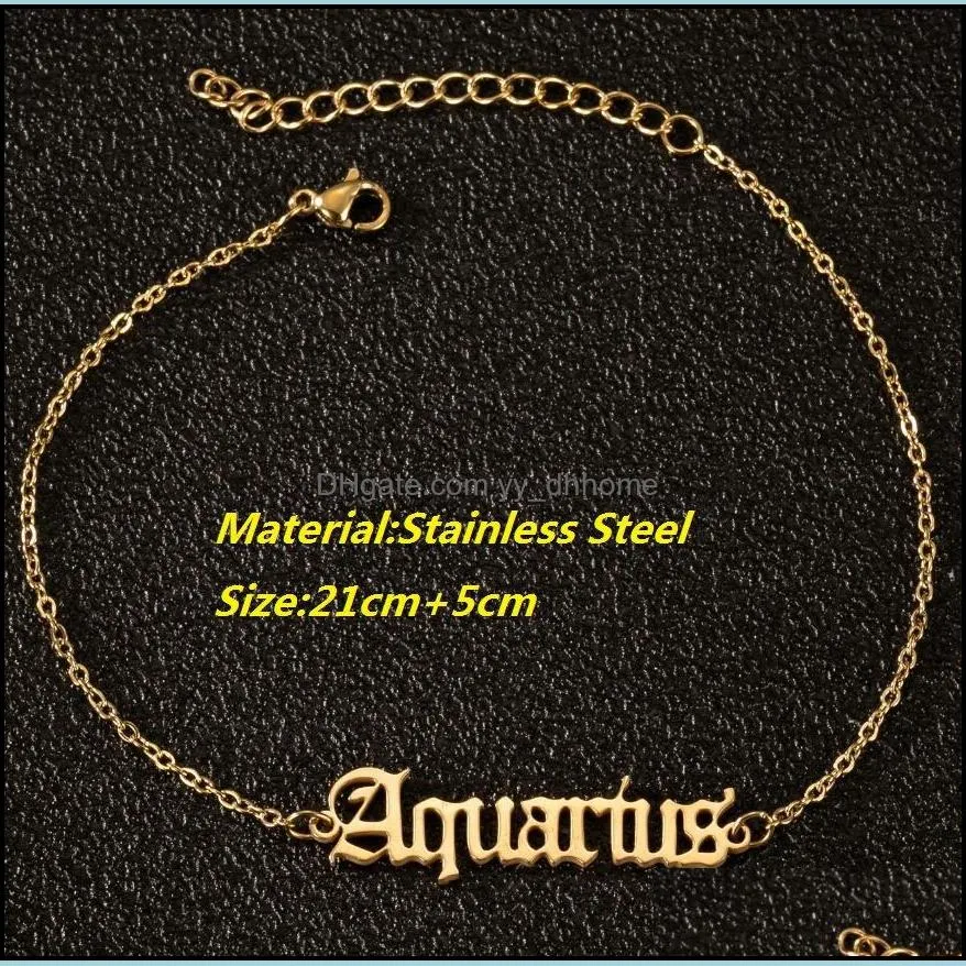 zodiac sign punk charm anklets 12 constellation classic letter ankle bracelet stainless steel jewelry women gift