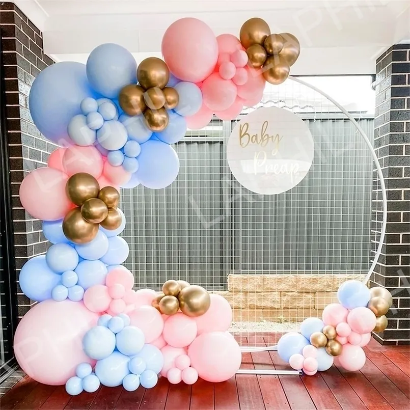 154 pezzi Baby Shower Macaron Palloncino Ghirlanda Arco Kit Ragazzo o ragazza Genere Rivela Decorazioni per feste Blu Rosa Air Globos Forniture di compleanno 220523