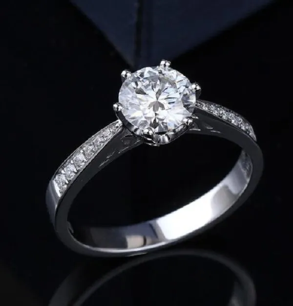 Bague pour femme en or blanc plaqué or 18 carats avec solitaire