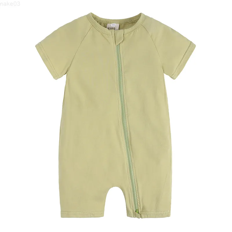 New Baby Girl Boy Rompers Feste Farbe Oneck Zipper Baumwolle Kurzarm Baby Pyjamas Kleinkind Jumpsuit Bodysuit für Neugeborene J220816