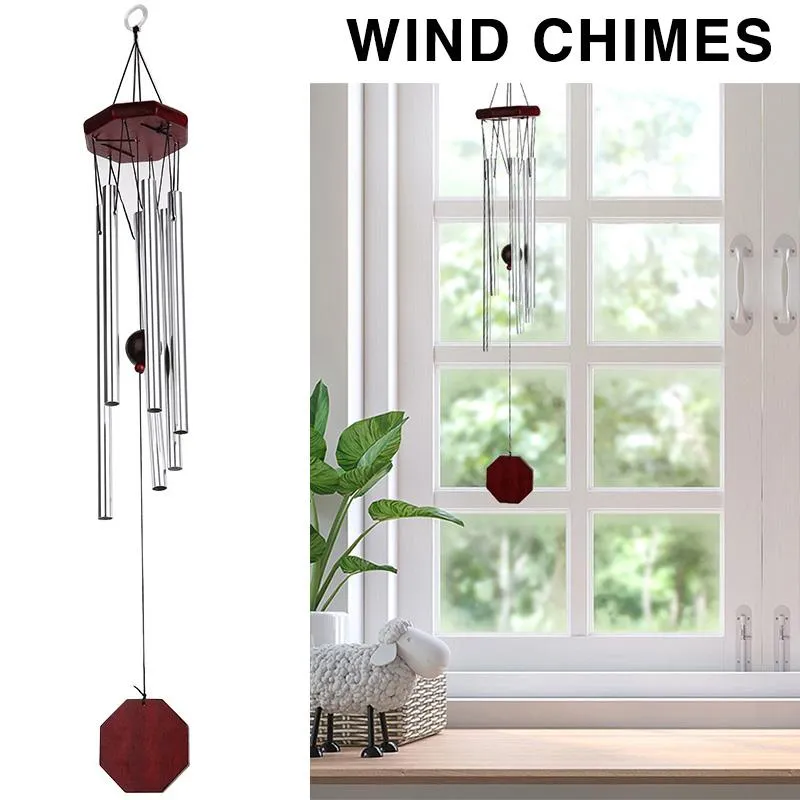 Decorative Objects & Figurines Metal Wind Chimes Outdoor Large Deep Tone Hanging 6 Sliver Aluminum Tubes Musical Tones Home DecorationDecora