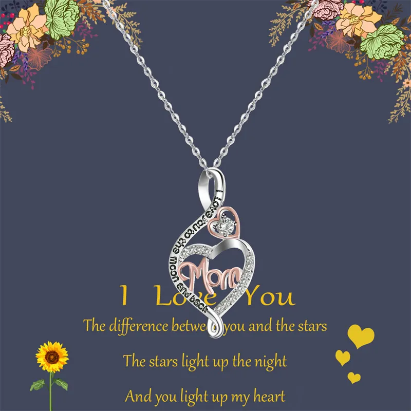 S925 Sterling Silver Favor Diamond Heart Necklace Mom Holiday Gift Love Pendant Mors Daggåva Smycken