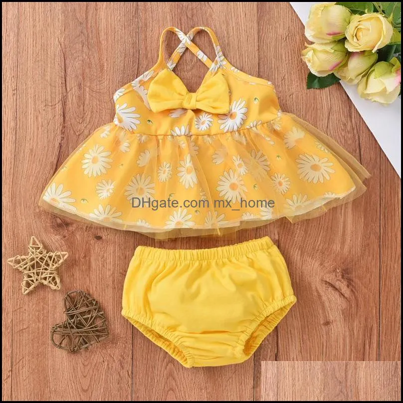 kids clothing sets girls outfits infant daisy print mesh sling tops shorts 2pcs/set summer fashion boutique baby clothes z6379