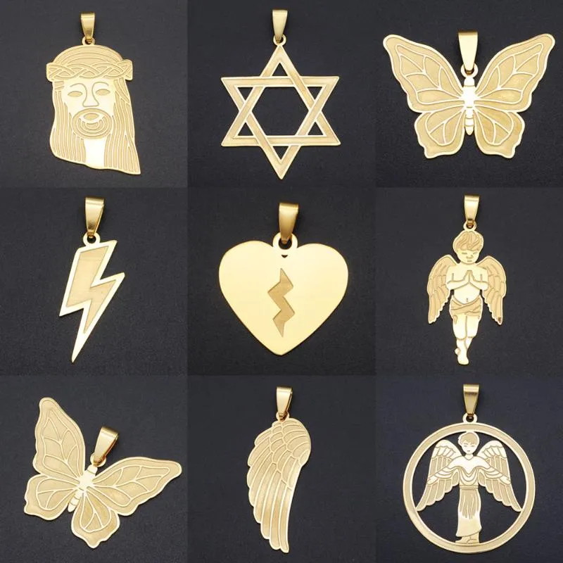 Colliers pendentifs ne se fanent jamais 100% acier inoxydable Jésus ange aile Hip Hop pendentifs coeur brisé papillon hommes rappeur bijoux collier