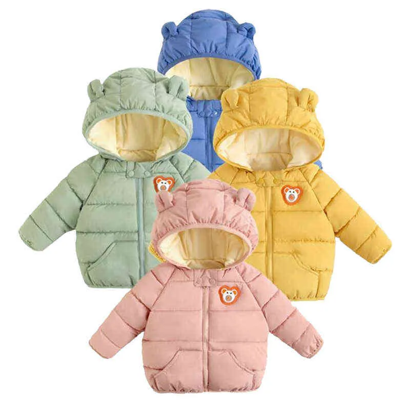2021 Зимние девочки для мальчиков, куртки осенняя мода детская мультипликация медведь толстая куртка детская куртки с капюшонами дети теплые куртки J220718