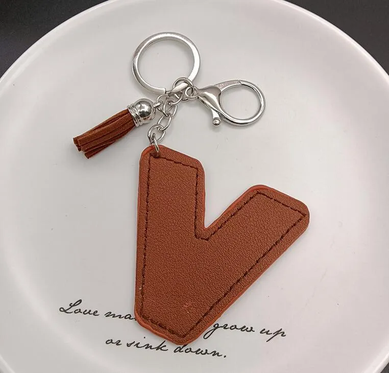 Personalized English Letter keychain Pendant Leather Keychains Tassel Key Chain Luggage Decoration Keyring