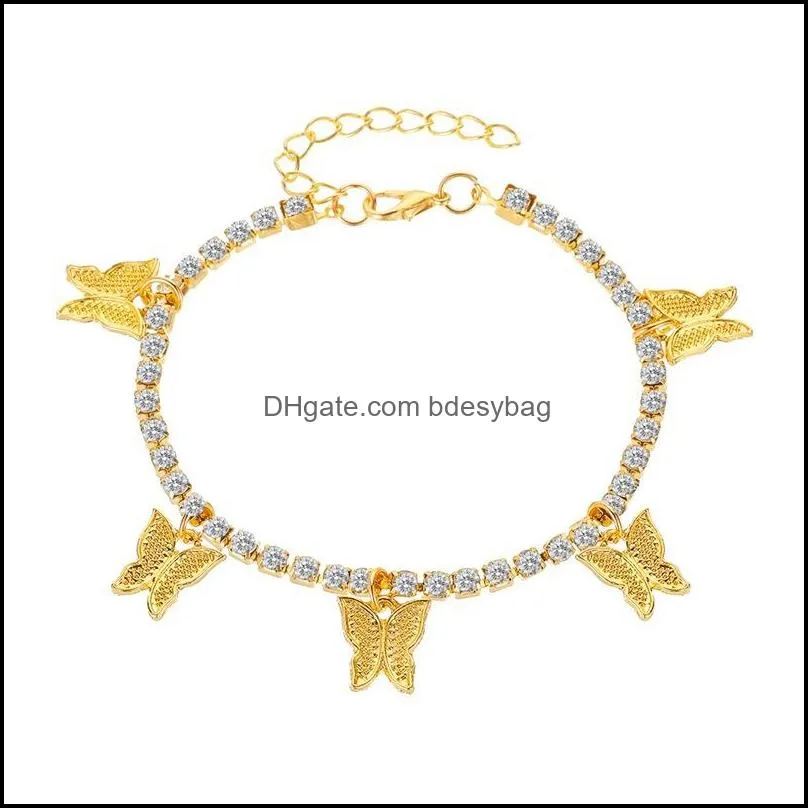 Best selling creative rhinestone small butterfly anklet, simple temperament claw chain tassel foot decoration fashion beach jewelry