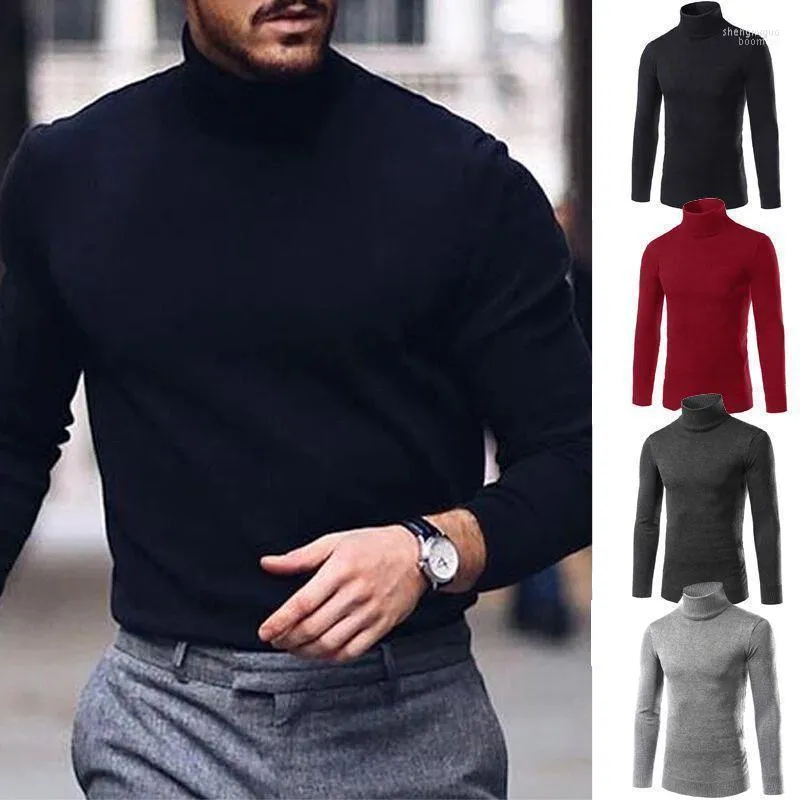 Herrtröjor män kläder 2022 Autumn Winter Style Höghalsad fast färgtröja