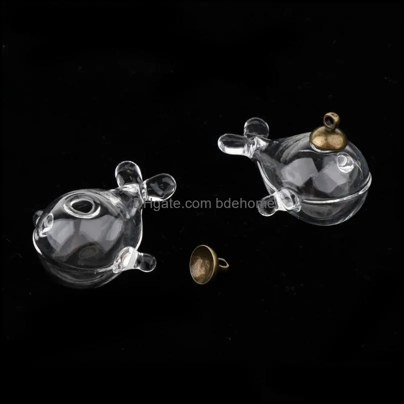 Pendant Necklaces 2Pcs Clear Mini Whale Shape Empty Glass Wishing Bottles Vial Charms Jars DIY CraftsPendant