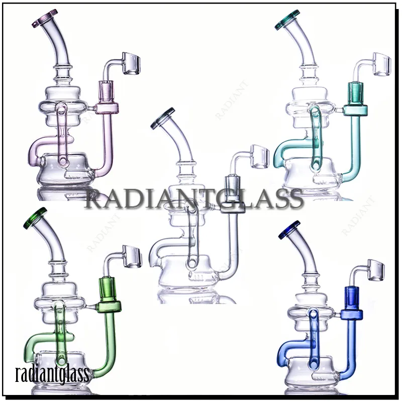 Narguilé 8,8 pouces bang en verre recycleur Dab Rig tube coloré conduite d'eau Heady Klein Bongs 14mm banger barboteur cyclone bécher