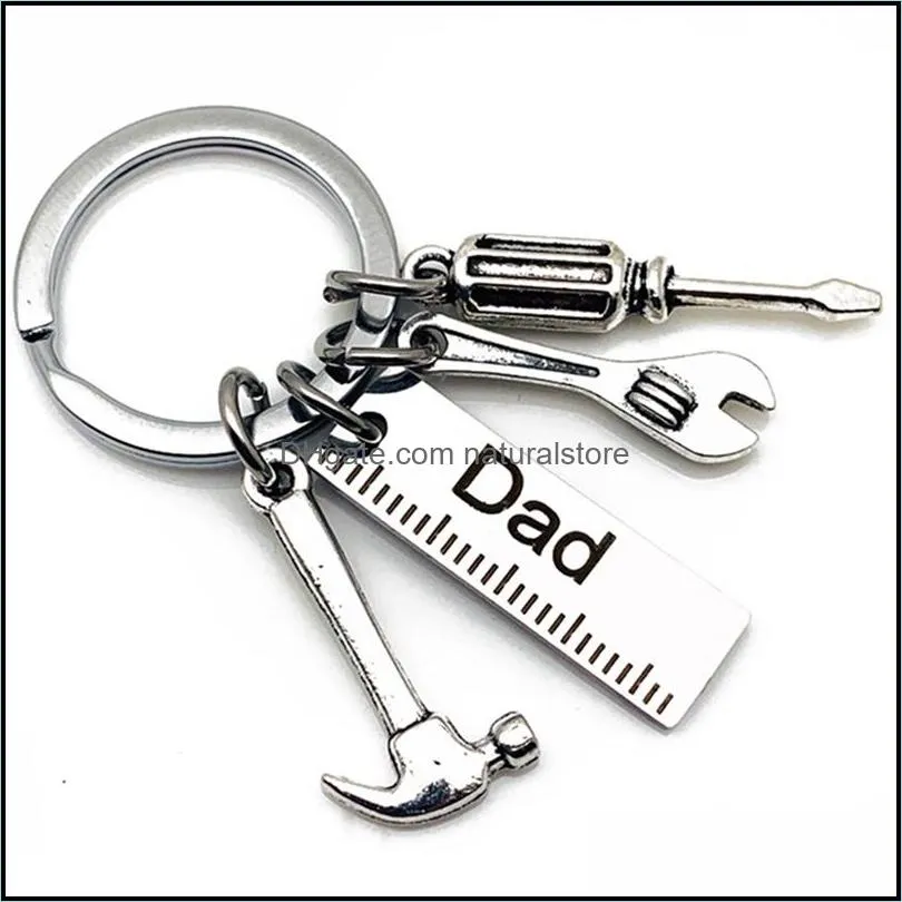 Engraving Hand Tool Keychain Hammer Wrench Screwdriver Keychains Dad Keyring Gift Dads Fathers Day Father Jewelry Accessories