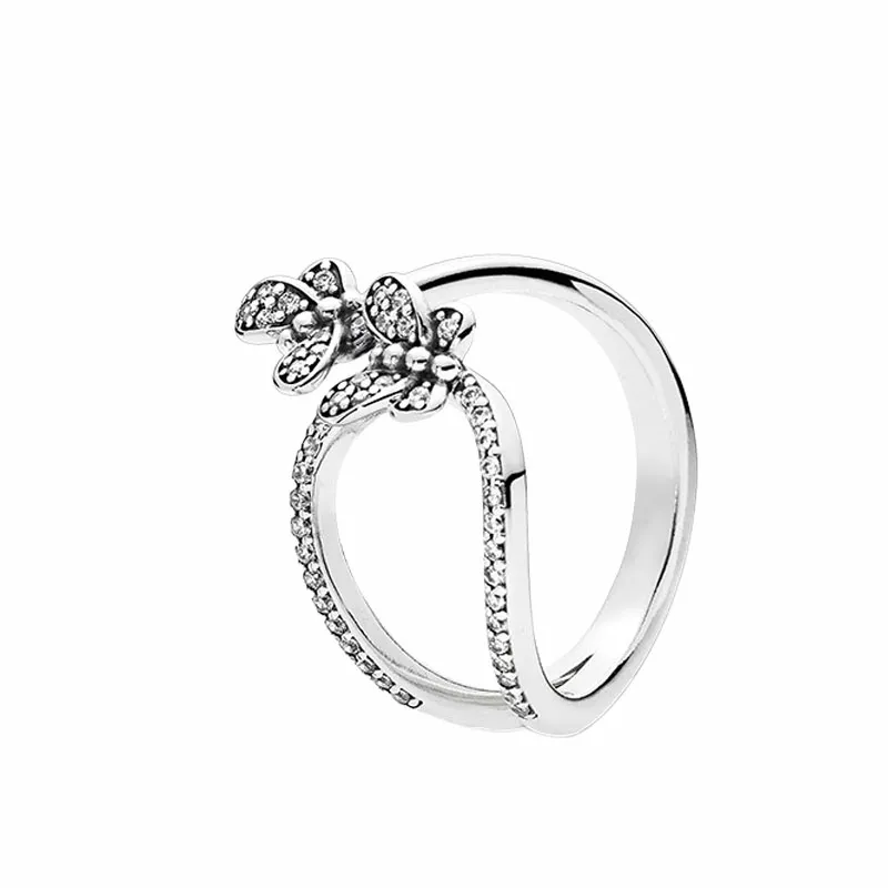 NEW Sparkling Butterfly Open Rings 925 Sterling Silver Womens Gift designer Ring with Original box set for Pandora CZ diamond RING