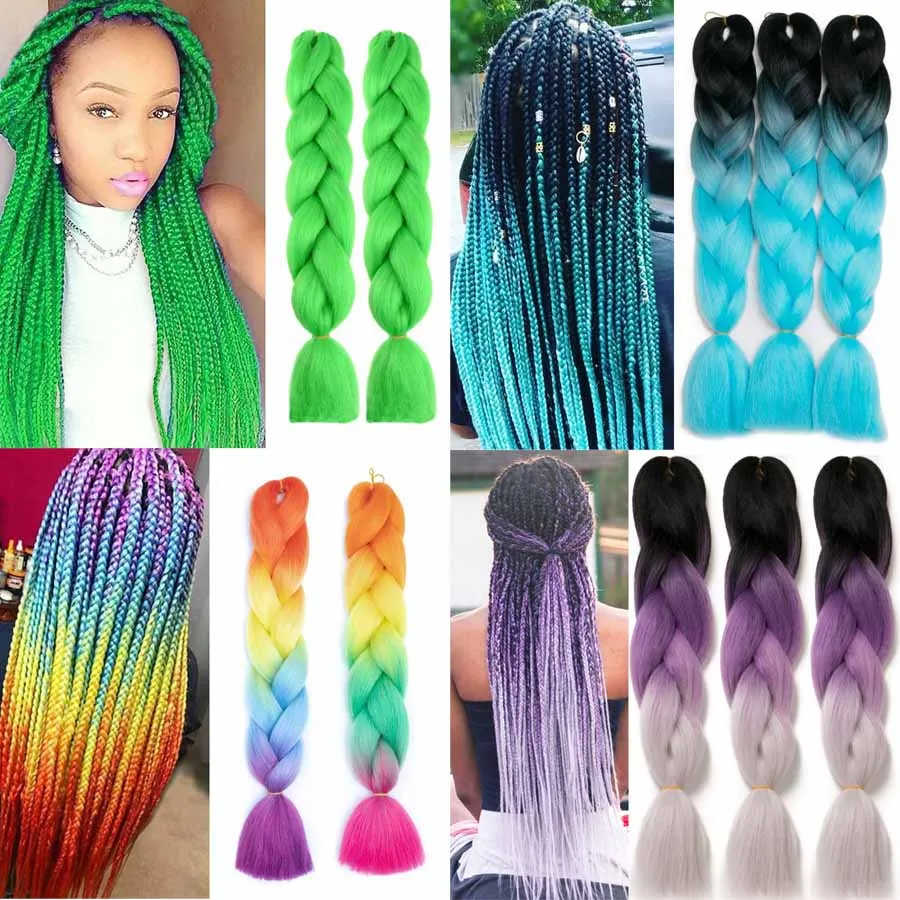 Ombre Green Pre stretched Braiding Hair, 3 Packs Kanekalon Box Braids Hair  Extensions, 26 Inches Yaki Texture Braiding Hair Pre stretched