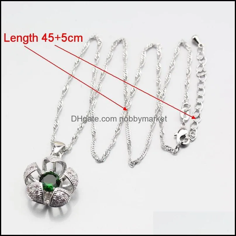 Earrings & Necklace Selling Three-Dimensional Silver Color Green Created Emerald Flower Jewelry Sets For Women Ring 6/7/8/9/10 JS390