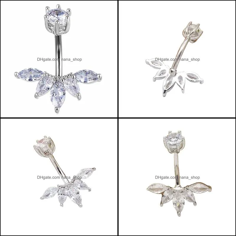 Umbilical Ring Double-Headed Crown Zircon Stainless Steel Belly Button Piercings Nails Bell Rings