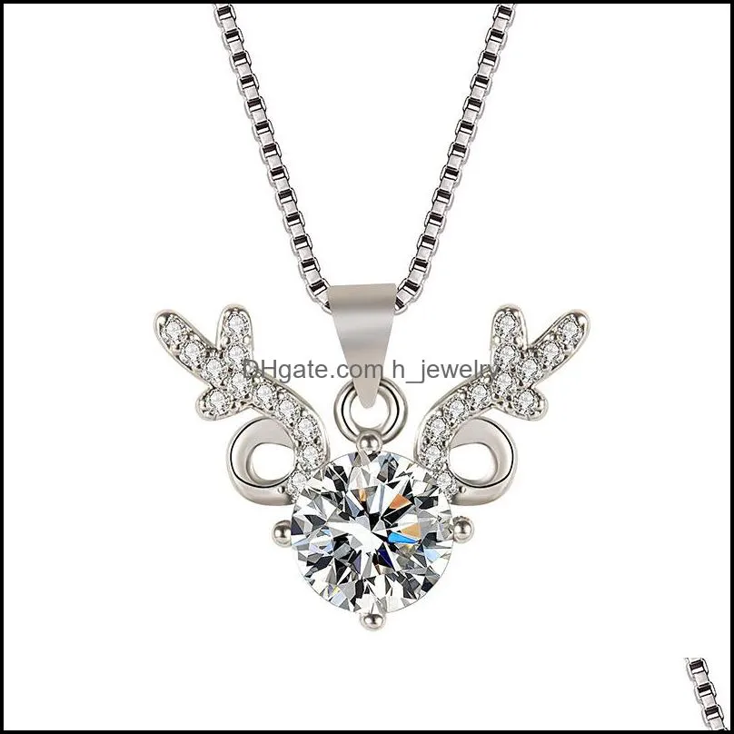 fashion silver deer elk pendant necklace moissanite zircon antler necklace ladies luxury jewelry necklace hjewelry