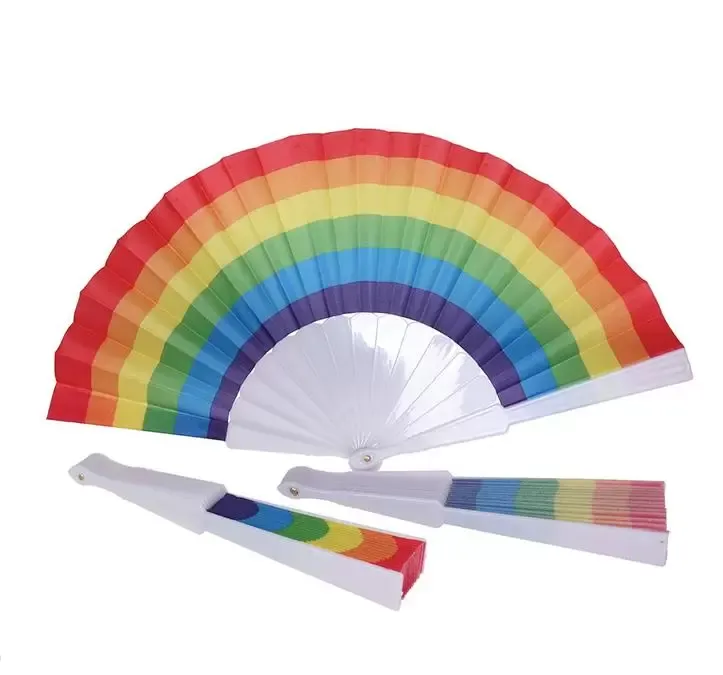 Party Favors Rainbow Fan Gay Pride Plastic Bone Rainbows Hand Fans LGBT Events Rainbows-Themed Parties Gifts 23CM SN5545