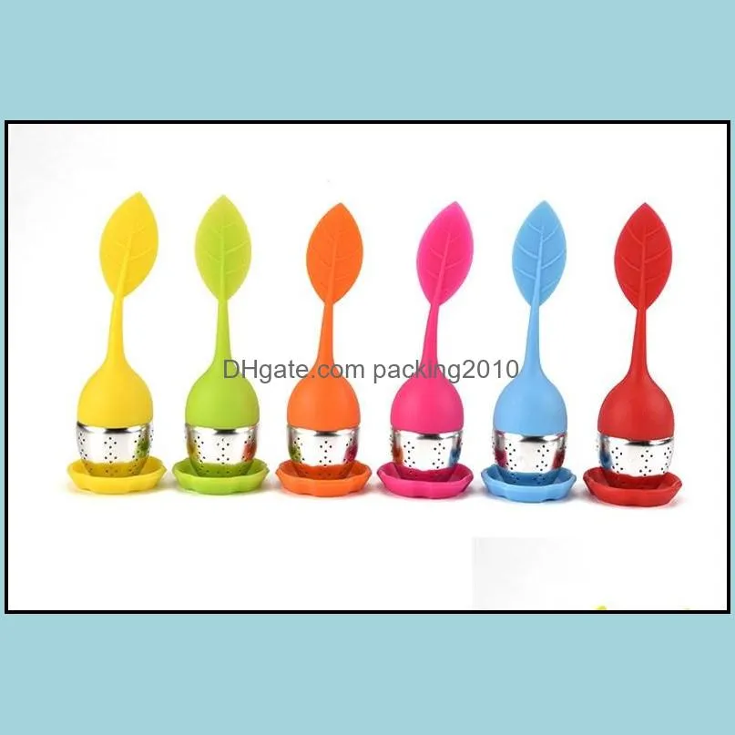 Stainless Steel Tea Spoon Infuser Strainer Filter with Green Silicone Leaf Lid