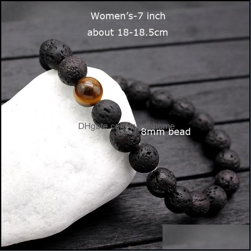 Fashion Men Lava Beads Bracelets Black Volcanic Rock Tiger Eye`s Beads Energy Stone Beads Handmade Buddha Prayer Beaded Bracelets for