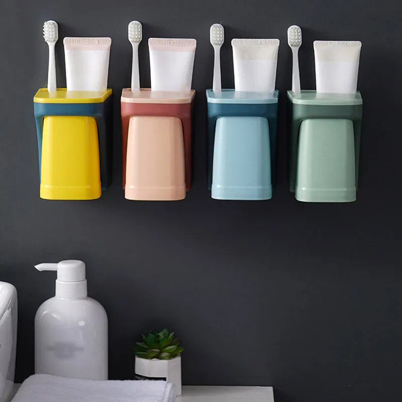 Porte-brosse à dents sans trou support mural étagère à dentifrice sans trace magnétique rince-bouche tasse ensemble maison salle de bain support de rangement ZL1256