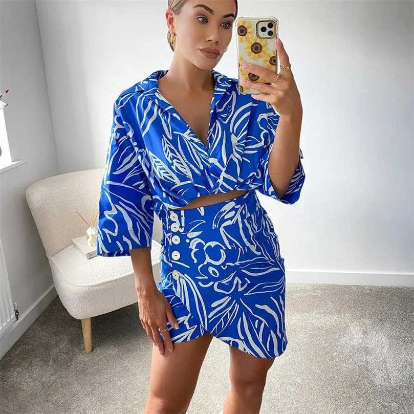 Women Blouse Shirt Crop Top Casual Fashion Chic Lady Elegant Summer Women Outfit Dress Sets ensemble femme 210709