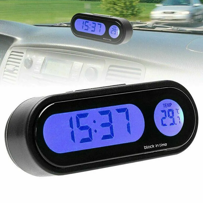 Interieurdecoraties in 1 LCD Digital Car Electronic LED -tijd klok thermometer met achtergrondverlichting zwart voor accessoiresinterior