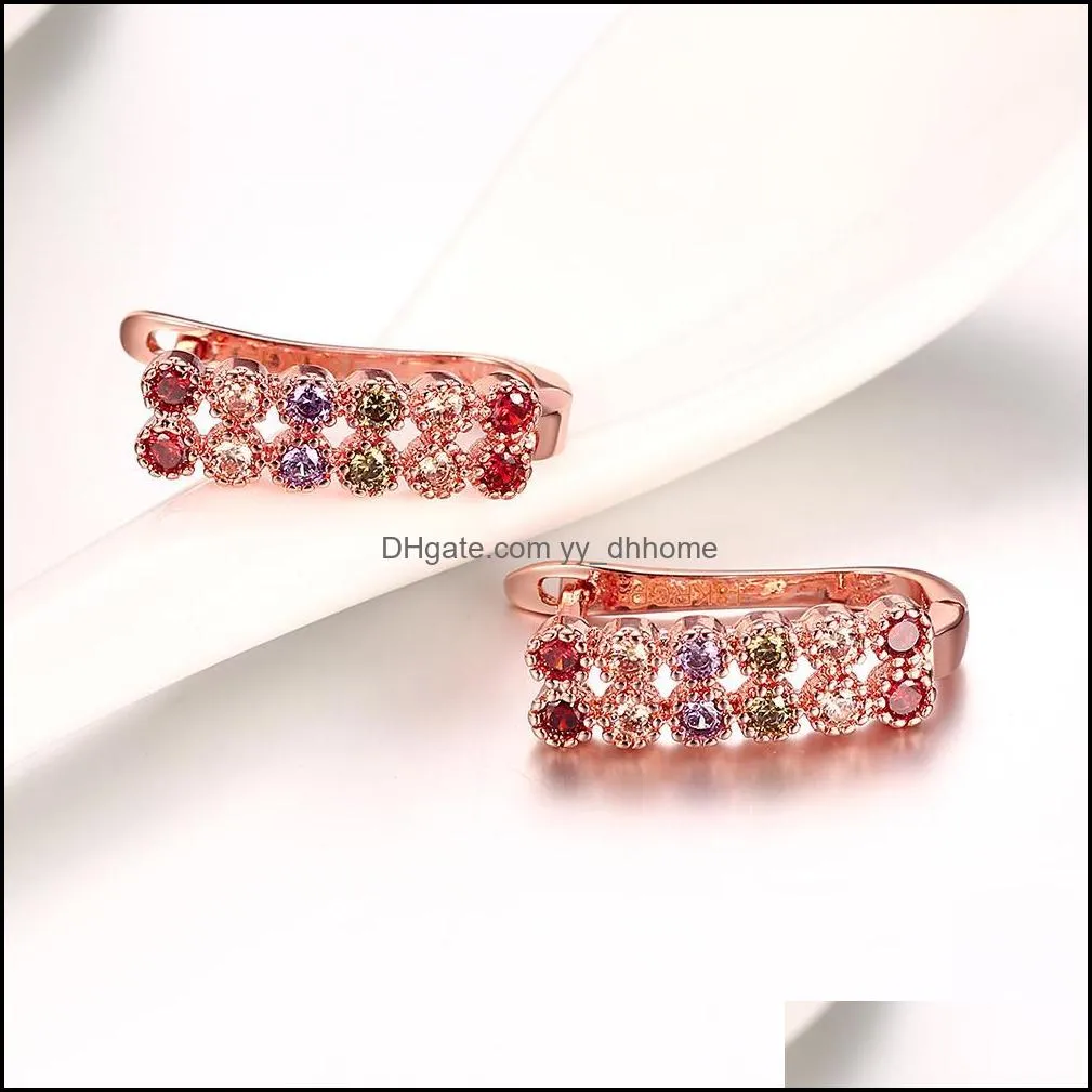 beautiful design 18k rose gold plated clip earrings with zircon women fashion party jewelry