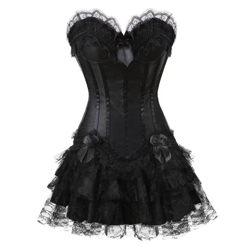 Bustiers & Corsets Gothic Dresses With Skirts Set Plus Size Vintage Overbust And Lace Adjustable Sexy Fashion CorsetBustiers